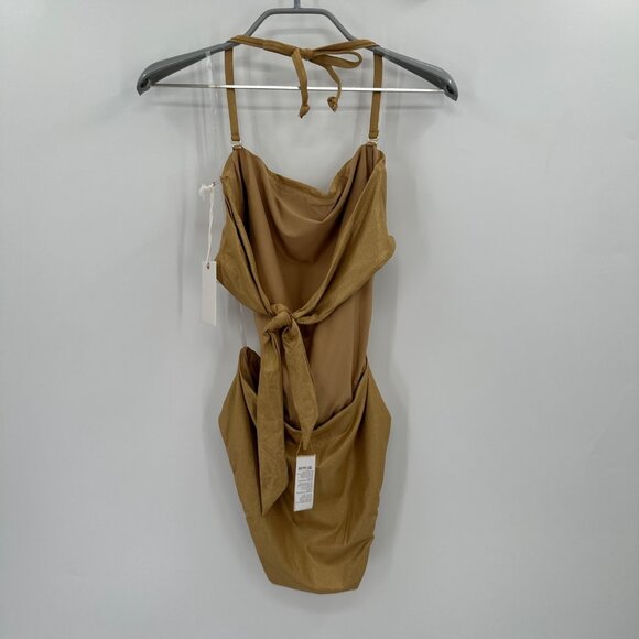 Good American Tie Front One-Piece Swimsuit in Gold size 3 L Large Square Neck - Picture 7 of 9